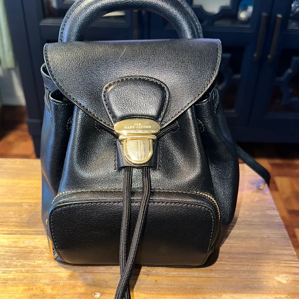 Marc Jacobs Black Leather Backpack with Gold Hardware